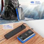 Solar Power Bank Portable Charger Lithium Ion Polymer Battery 52800mAh 5V/3A Fast Charging Battery Pack with Built in 4 Cables 2 Outputs & LED Flashlight for All Mobile Devices Camping Traver Outdoor