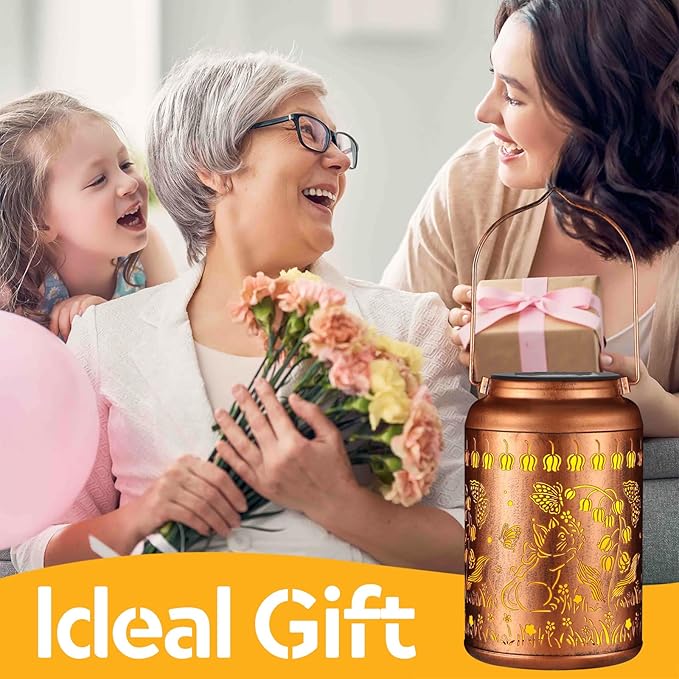 Solar Lanterns Outdoor Waterproof Hummingbird Garden Decor Christmas Gifts for Women Mom Grandma Hanging Lights Metal Decoration Outside for Yard, Patio,Backyard,Porch(Cat and Butterfly)