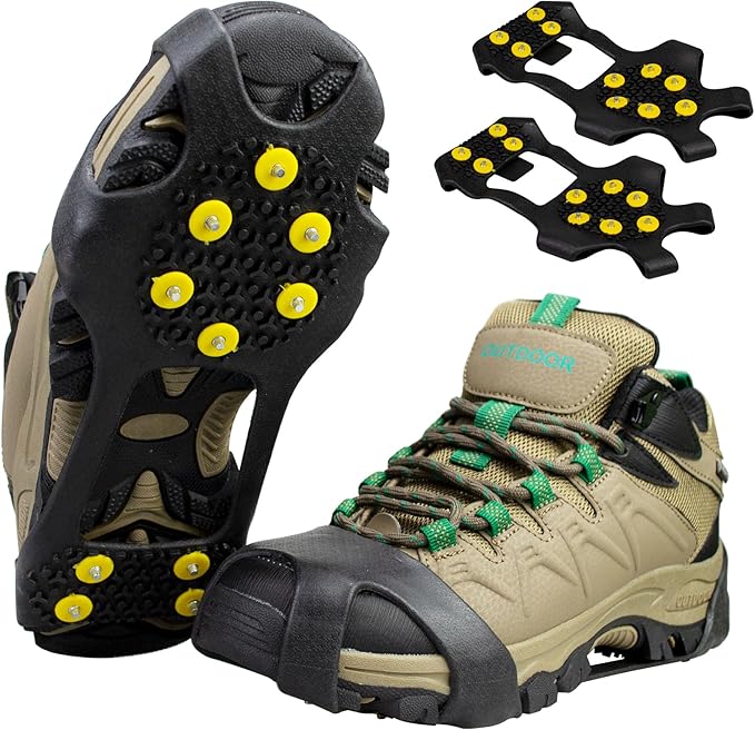Ice Cleats Snow Crampons for Shoes and Boots 10 Studs Crampons Ice Grips Anit Slip Silicone Rubber Walk Traction Ice Cleats Slip-on Stretch Footwear Walking on Snow and Ice S/M/L/XL