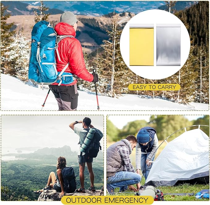 Macarrie 100 Pack Emergency Thermal Blankets Silver Foil Survival Blanket Kit for Outdoors, Camping, Hiking, Homeless, First Aid