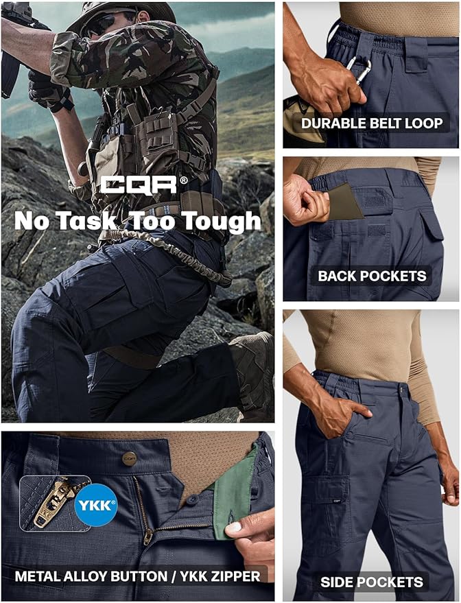 CQR Men's Tactical Pants, Water Resistant Ripstop Cargo Pants, Lightweight EDC Work Hiking Pants, Outdoor Apparel
