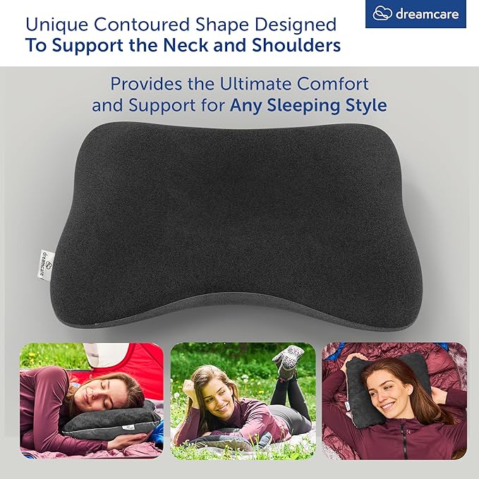 DREAMCARE Camping Pillow, Memory Foam Travel Pillow, Camping Accessories - Small Pillow Camping Essentials Camping Pillows for Sleeping, Backpacking Pillow, Travel Pillows for Sleeping (Medium,Black)