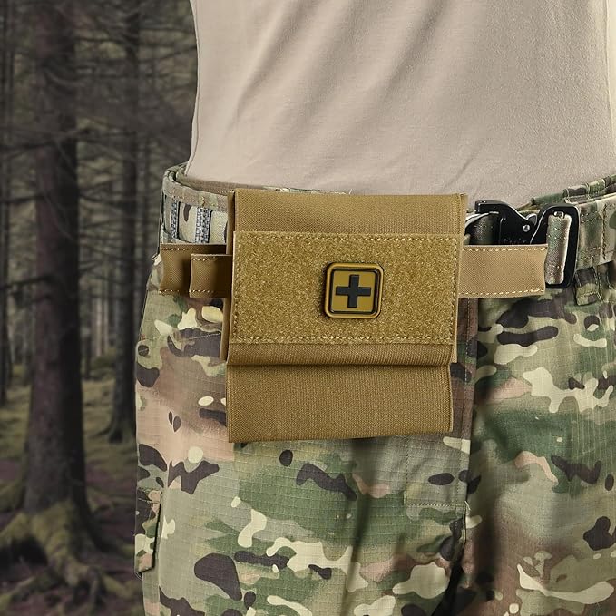 2-in-1 Micro Med Kit Med Pouch Tactical Mini First Aid Pouch Empty Small IFAK Pouch Compact Med Pouch EDC Bag with Tourniquet Holder |MOLLE Belt IFAK Micro Trauma Kit Pouch