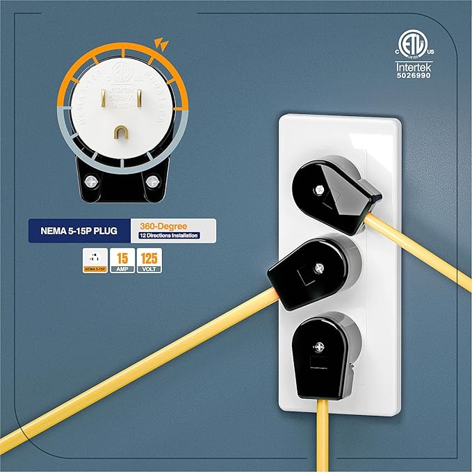 ETL Listed 90 Degree USA Canada Male Plug Nema 5-15P 3 Pole Angle DIY, 15A 125V USA 3Pin Right Angle AC Plug, Nema 5-15P Angled Rewireable