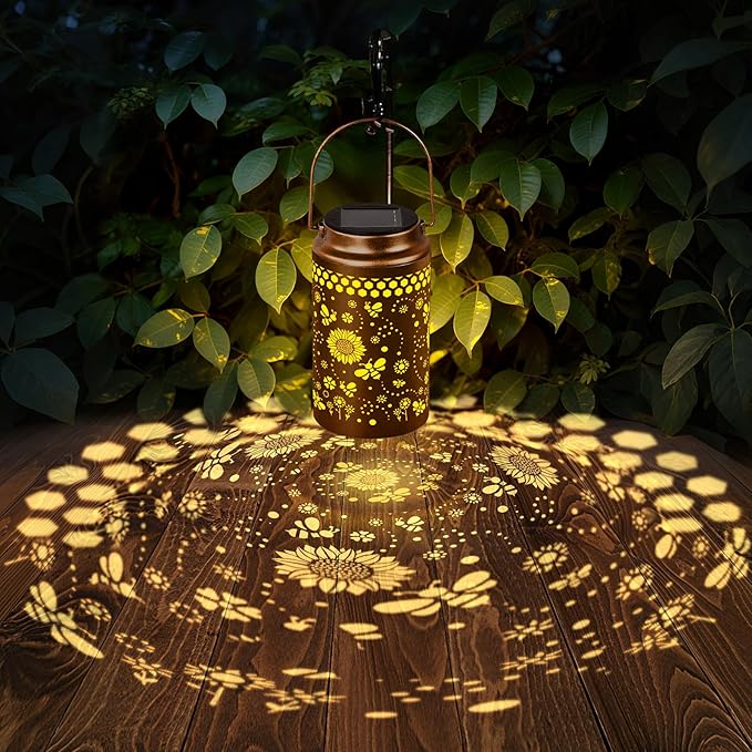 2 Pack Bee Solar Lanterns Outdoor Waterproof, Metal Hanging Lights Decorations for Garden Yard Lawn Patio, Bee Gifts for Women Mom Grandma Aunt Mother in Law Christmas