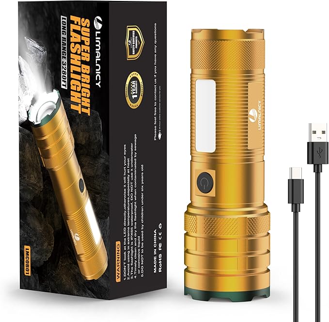 Rechargeable Flashlights High Lumens 10000 Long Lasting, 4 Modes with Side COB Light, Super Bright LED Flashlight USB C Input & Output, Powerful Strong Flash Light for Hiking Camping
