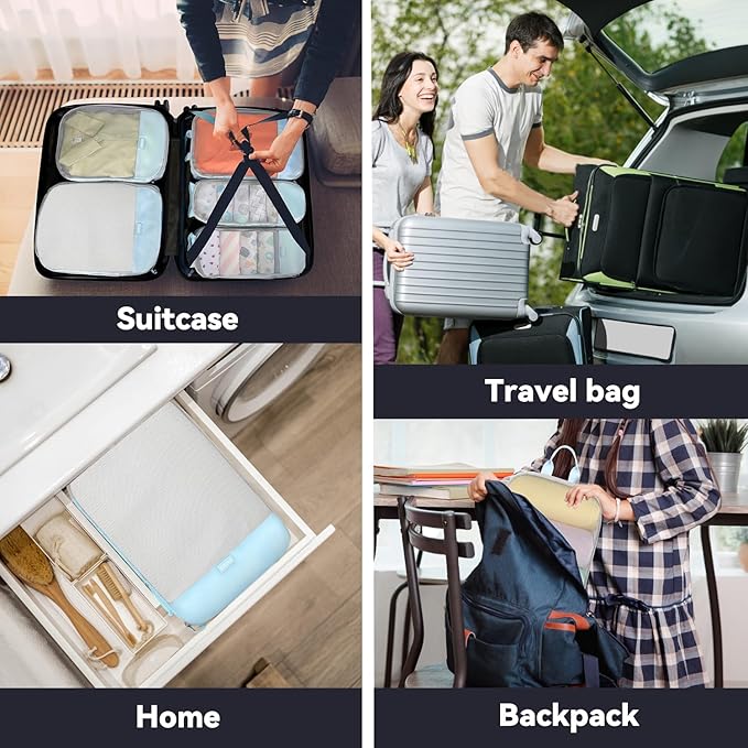 Voova 6 Set Compression Packing Cubes, Travel Accessories Expandable Packing Organizer Bags Set for Carry on Suitcase, Durable Luggage Packing Cubes for Travel Essentials, Blue