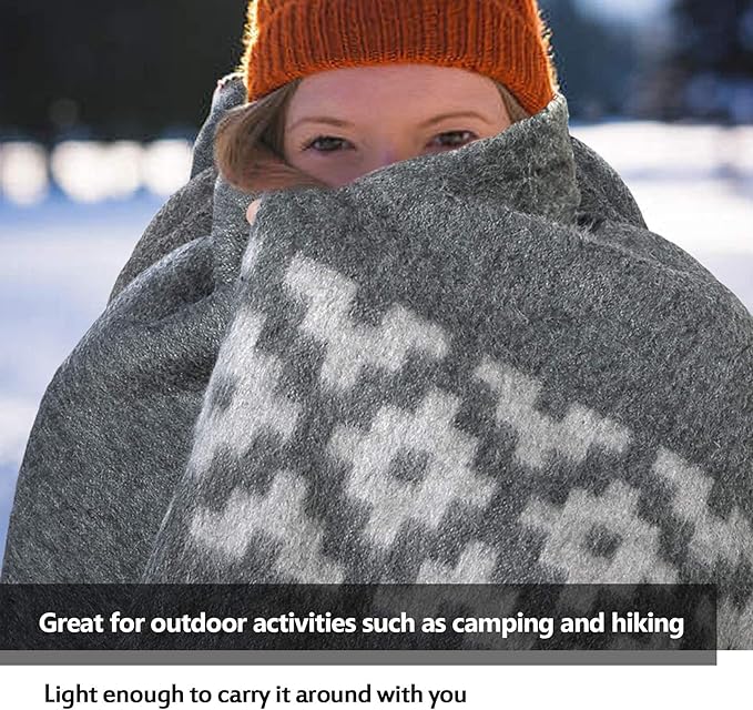 Thick Alpaca Wool Blanket Heavyweight Camping Outdoors Indoors Soft Peru Twin Size Ethnic Design (Navy Blue - Soft Gray Design, Twin Size)