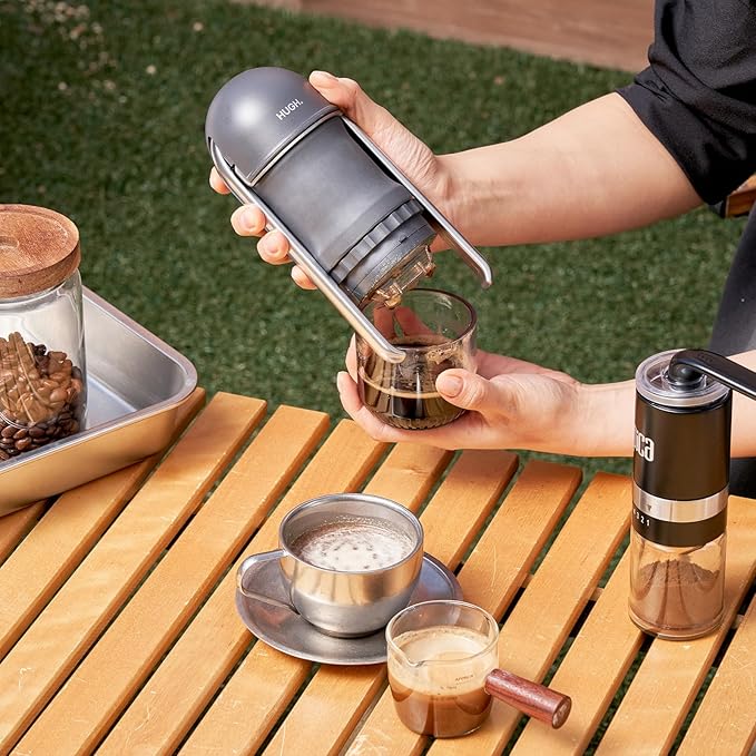 V4 Portable Lever Espresso Maker – Manual Espresso Machine with 51mm Ridgeless Filter Basket, Double Shot, Non-Pressurized, Perfect for Camping & Travel – by HUGH (Pressurized Filter)