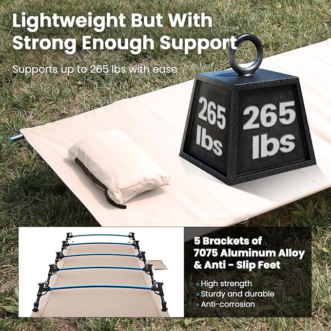 FUNDANGO Ultralight Folding Camping Cot, Extra Long Backpacking Camping Cots for Adults Portable Cot Bed for Hiking Travel Home Mountaineering, Beige