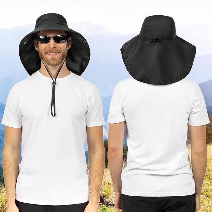 SUN CUBE Wide Brim Sun Hat with Neck Flap, UPF50+ Hiking Safari Fishing Hat for Men Women, Sun Protection Beach Hat
