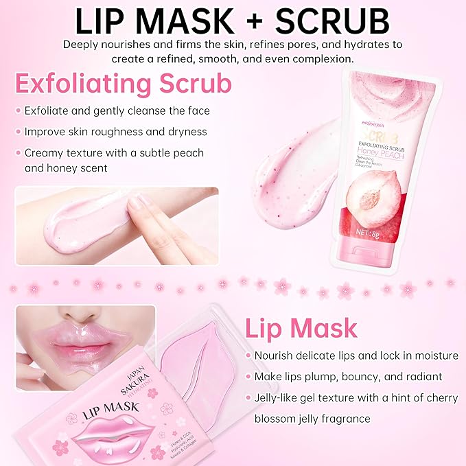 Sakura Skin Care Set for Teenage Girls, Lovely Travel Skincare Set for Women, 41-In-1 Spa Party & Sleepover Skincare Kit with Sleeping Face Mask, Mud Mask, Lip Mask & Exfoliating Scrub, Five of Each