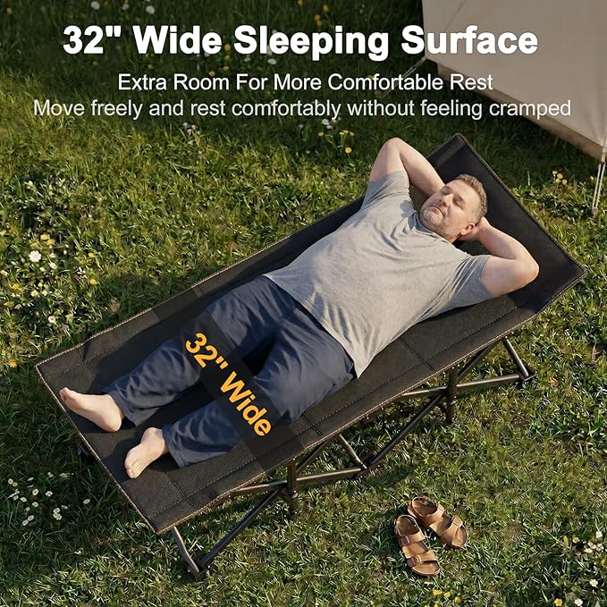ABORON XXL Camping Cot for Adults 900LBS - 78"×32" Oversized Folding Bed with Mattress Pad, Heavy Duty 1200D Oxford Outdoor Cot with Carry Bag