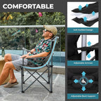 FUNDANGO Folding Camping Chair Heavy Duty, 2 Pack Oversized 440 Lbs Support Outdoor Camp Chairs with Lumbar Support & Cooler Pocket for Fishing Backyard Sports Beach Garden (Black/Grey)