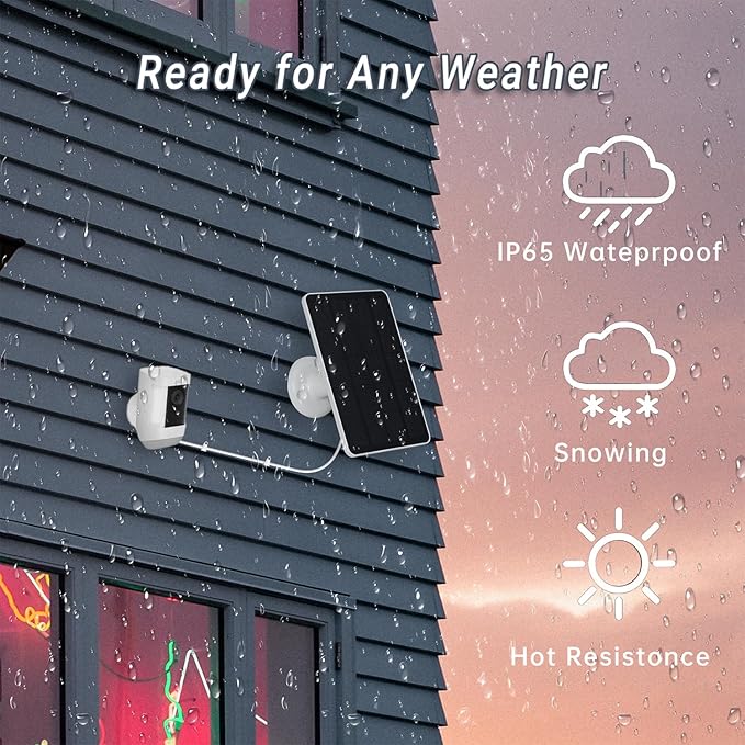 3-Pack 5W Solar Panels for Security Cameras with 360° Adjustable Mounting - IP65 Waterproof - 9.8 Ft Charging Cable - Micro USB & USB-C & DC3.5mm Ports