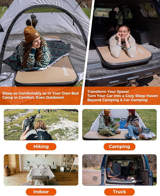 Kingcamp FLEXIREST 5.0 Sleeping Pad for Camping, PVC-Free Air Inflatable High Support Compact Camping Mattress with Pump Sack for Glamping Tent Cot Car Travel, 79"*30"*2"