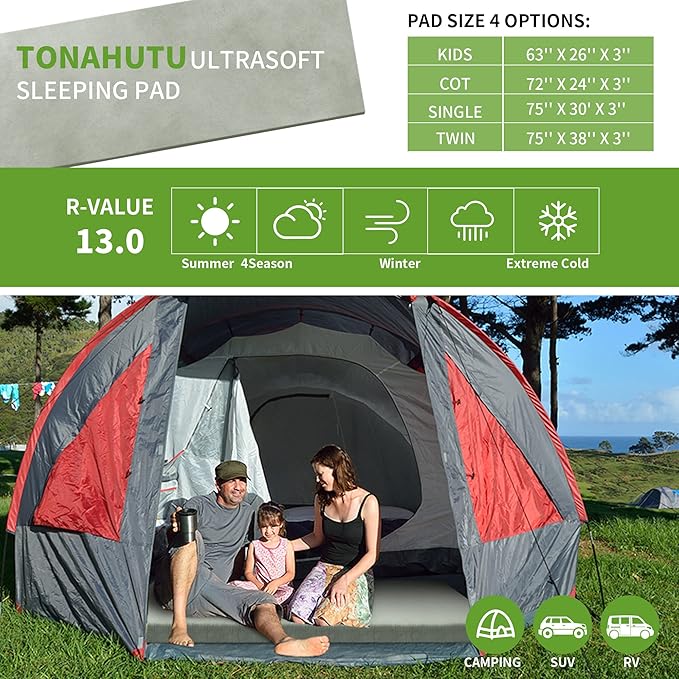 Memory Foam Camping Mattress Pad, Portable Sleeping Pad Roll Up Travel Mattress Waterproof Foldable Floor Cot Mattress Guest Bed for Sleepover