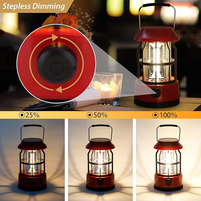 TRIROCKS Set of 4 LED Solar Camping Lantern Dimmable Rechargeable Lantern IPX3 Water-Resistant Portable Emergency Lights Outdoor Camping Lights for Camping Home Power Outage Hurricane Hiking (Red)