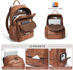 Leather Backpack for Women, Fits 15.6 Inch Laptop, Soft Vegan Leather Backpack for Travel and Daily Use, Brown