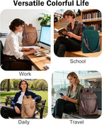 FADEON Leather Laptop Backpack for Women Designer 15.6 inch PU Laptop Bag, Ladies Travel Computer Work Backpack Green