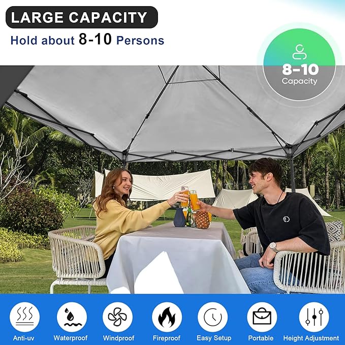 KAMPKEEPER 10x10 Pop Up Canopy Tent with 2 Sidewalls, Beach Tent - Easy Outdoor Sun Shade for Events, Parties, Camping - Gazebo with 4 Weight Bags & Carry Bag. (Black)