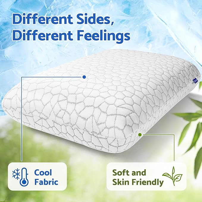 Memory Foam Pillows for Sleeping, Cooling Pillow with Removable and Machine Washable Cover, Bed Pillow for Side, Back and Stomach Sleepers, Queen Size (1 Pack)