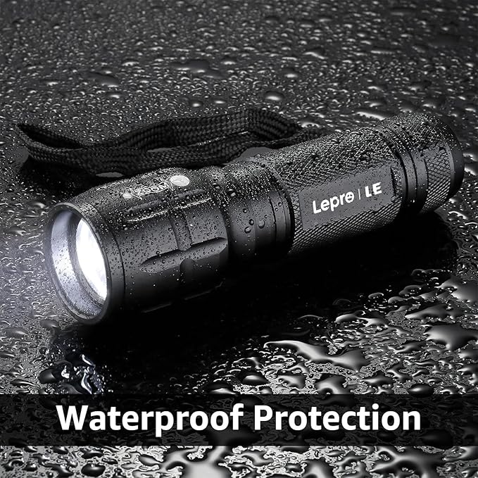 Lighting EVER LED Flashlights High Lumens, Small Flashlight, Waterproof, Adjustable Focus Flash Light for Outdoor, Emergency, Camping, AAA Batteries Included, 4 Pack