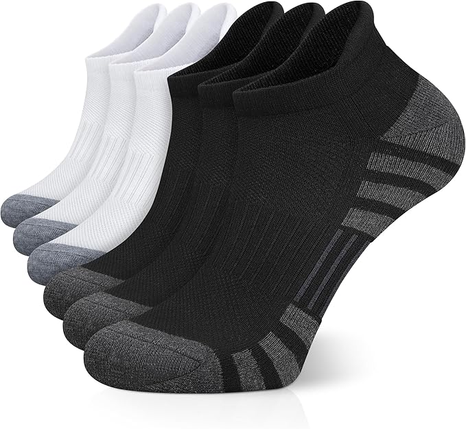 Airacker Ankle Athletic Running Socks Cushioned Breathable Low Cut Sports Tab Socks for Men and Women (6 Pairs)