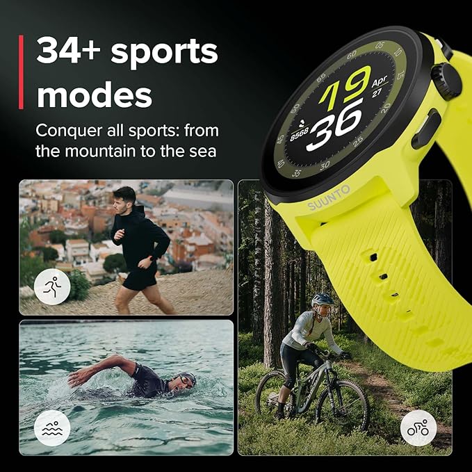 SUUNTO Run Running GPS Sports Watch with Silicone Strap, 1.32" AMOLED Touchscreen w/Crown Button, Wrist Heart-Rate & Sleep Health Tracking, Lime