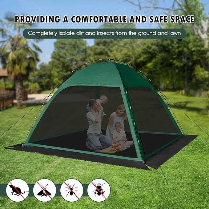 Screen Tent with Removable Floor, Siebwin Large 10'x10' Gazebos with Mosquito Netting and Removable Floor Sunproof Outdoor Canopy Tent for Backyard Party Outside Activities, Green
