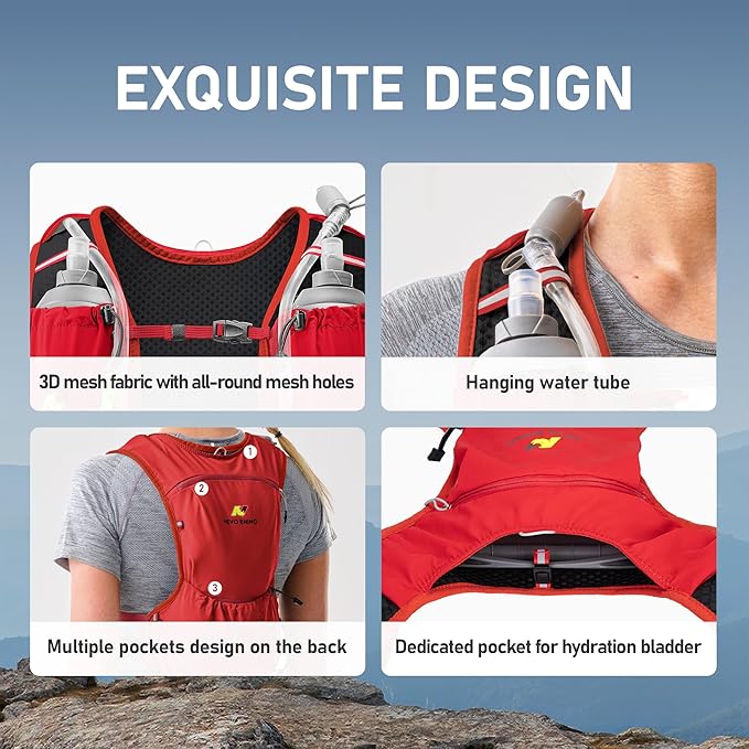 Running Vest with Water Bladder 1.5 Liter, Small Hydration Water Vest, Lightweight Hydration Pack Multi-Pocket 11x - for Hiking Race Trail Marathon for Women Men