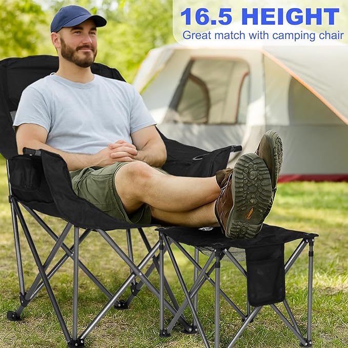 Bolosy 2 Pack Camping Stool Oversized Camping Foot Stool Ottoman Padded Camping Chair Foot Rest 450 lbs Heavy Duty Camp Stool Foldable Footrest