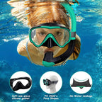 Vvinca Snorkeling Gear for Kids Dry Top Kids Snorkel Set for Boys Girls Junior Youth Children Age 4-14 Swim Goggles with Nose Cover Anti-Fog Panoramic View Adjustable Elastic Diving Mask and Snorkel