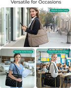 BAGSMART Teacher Tote Bag for Women 15.6in Quilted with Insulated Pocket & Nurse Bag Features (Brown)
