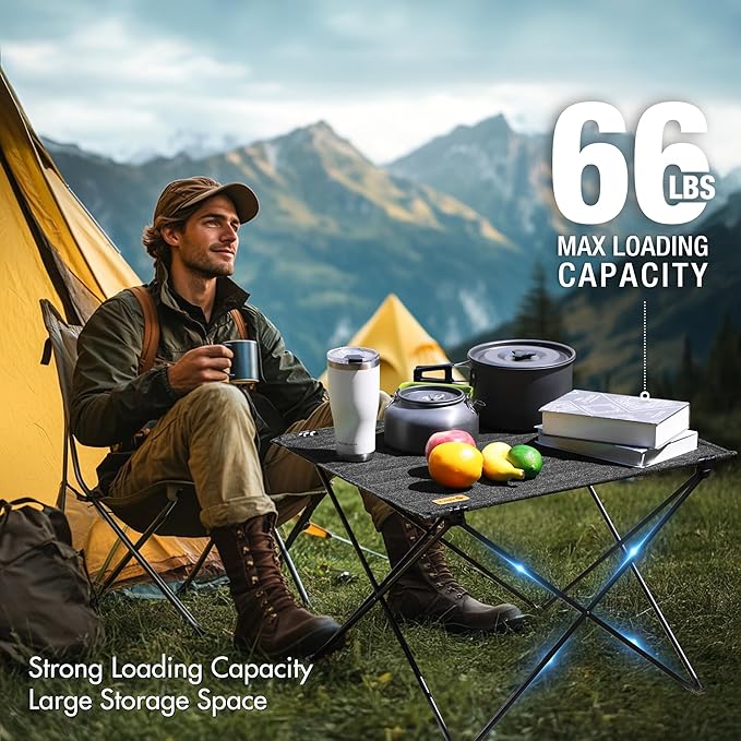 VILLEY Folding Camping Table with Carry Bag, Portable Lightweight Beach Table with Oxford Fabric and Reinforced Aluminum Panel for Outdoor, Camping, Picnic, Backyards, BBQ