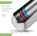 SipX™ Triple-Insulated Stainless Steel Water Bottle 25oz. With 3 Lids, BPA-Free Reusable Insulated Water Bottle Keeps Cold 24 Hours, Metal Water Bottle Made Of Sustainable Material For Hiking & Biking