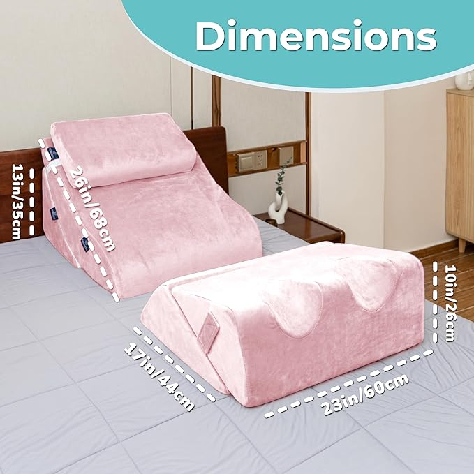 6pc Adjustable Orthopedic Wedge Pillow Set – Relieve Acid Reflux, Snoring, Back Pain & Post-Surgery Discomfort (Pink)