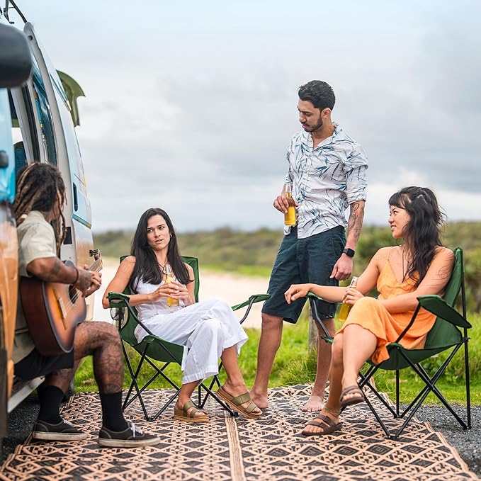 2 Pack Portable Camping Chairs Folding Lawn Chair Outdoor Lightweight Beach Chair with Cup Holder & Carry Bag for Outside Sports, Fishing, Hiking, Travel, Picnic, Backyard (Green)