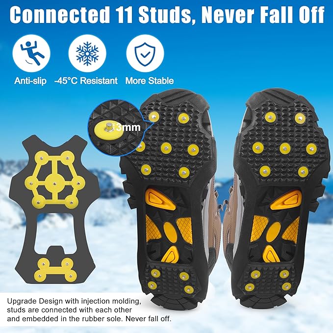 Ice Snow Cleats for Shoes and Boots,Walk Traction Cleats Crampons Anti Slip 11 Studs Ice Snow Grippers Over Shoe for Men Women Walking on Snow Ice