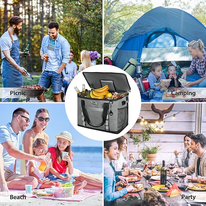 Maelstrom Collapsible Soft Cooler Bag, 24/30/60/75 Cans Beach Cooler, Ice Chest, Leakproof & Portable for Beach, Camping, Road Trips & Grocery Shopping