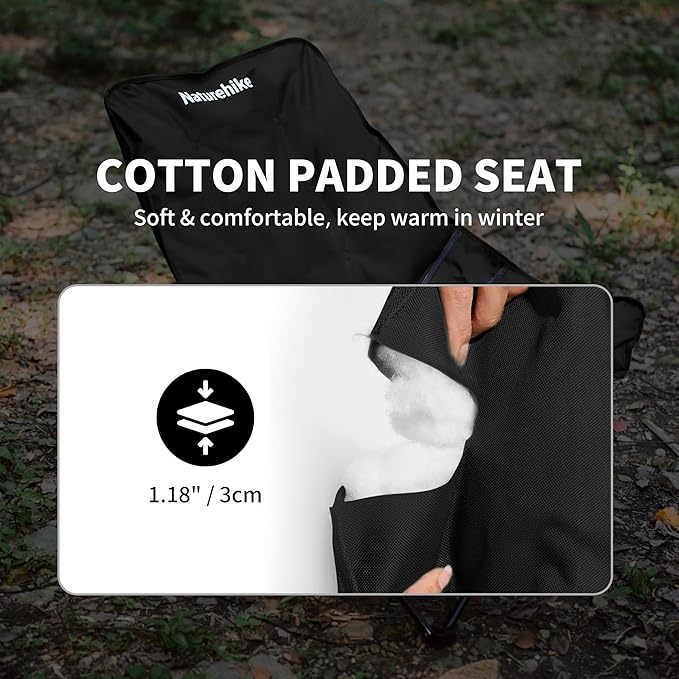 Naturehike Seastar Padded Camping Chair, Oversized 2-Position Adjustable Folding Chair, Portable Camp Chair with Side Pocket & Carry Bag