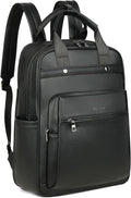 MASINTOR Leather Laptop Backpack for Women, Stylish Computer Backpack College Business Work Shoulder Bags Work and Travel Black