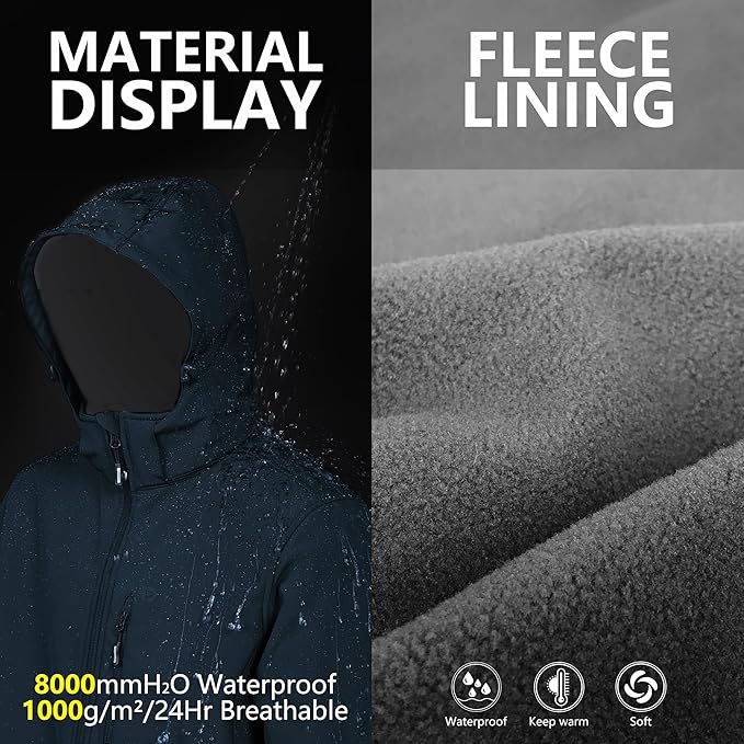 Outdoor Ventures Men's Lightweight Softshell Jacket Fleece Lined Hooded Water Resistant Winter Hiking Windbreaker Jackets