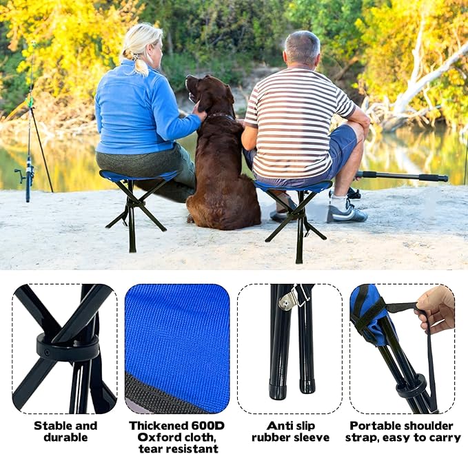 Travel Folding Camping Stool, Use Height 14.6" and Maximum Weight 300 lbs Outdoor Portable Tripod Seat Fishing Chair Seat for Camping Fishing Hiking Gardening and Beach Garden Painting (Blue)