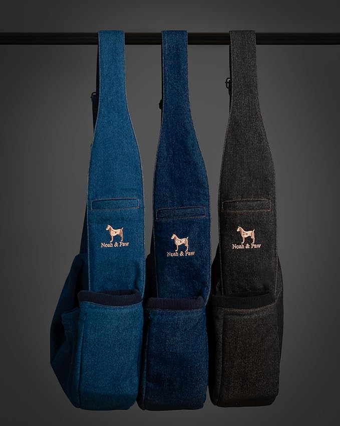 Noah & Paw Dog Sling Carrier for Small Dogs 5-18lb, Dog Sling for Small Dogs and Cats, Dog Carrier with Adjustable Padded Strap, Denim Lined with Fur, 3X Safety Features, Machine Washable