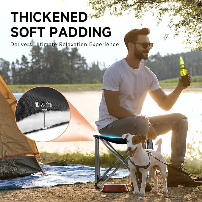 Upgraded Padded Camping Stool with Storage Bag 18 Inch Oversized Folding Foot Rest Portable Heavy Duty Camp Stool Supports 450LBS with 4 Reinforced Steel Tubes for Outdoor Hiking Fishing Lawn Travel