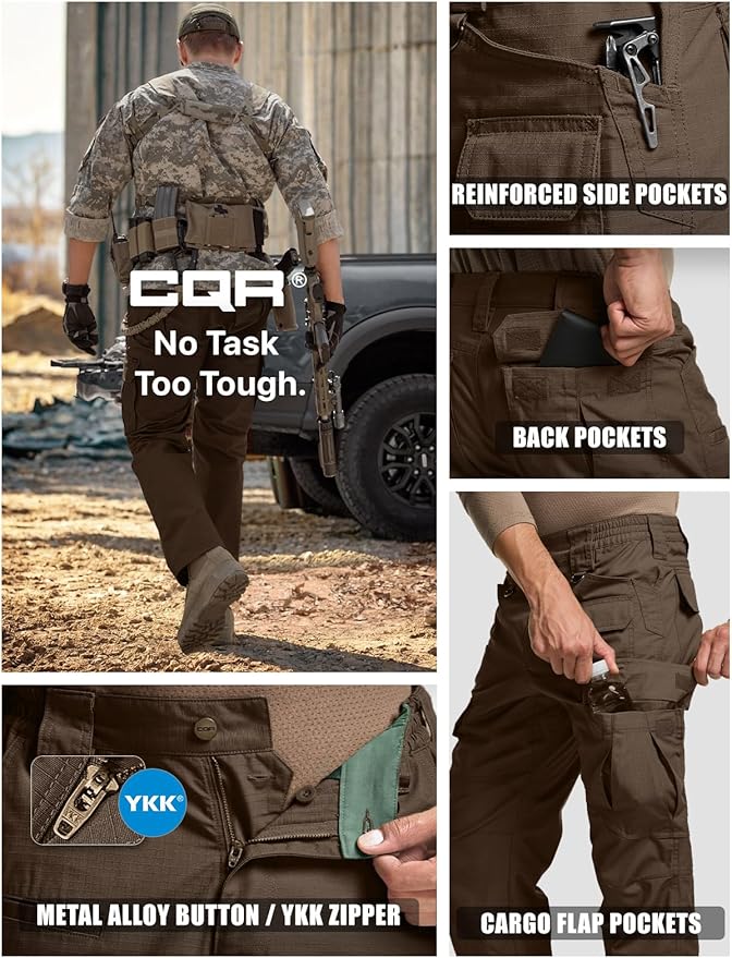 CQR Men's Tactical Pants, Water Resistant Ripstop Cargo Pants, Lightweight EDC Work Hiking Pants, Outdoor Apparel