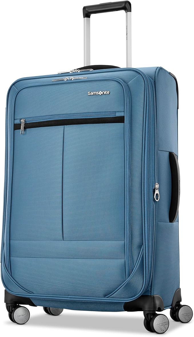 Samsonite Soft-Sided 25-Inch Lightweight Medium Checked Expandable Element Suitcase: Durable, 360° Spinner Wheels, Adjustable Telescopic Handle, 2 Front & 1 Side Pocket- Captains Blue
