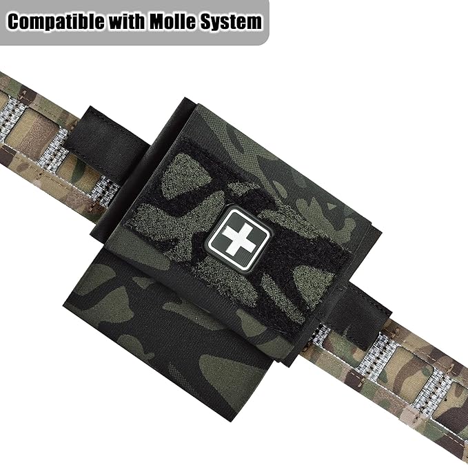 2-in-1 Micro Med Kit Med Pouch Tactical Mini First Aid Pouch Empty Small IFAK Pouch Compact Med Pouch EDC Bag with Tourniquet Holder |MOLLE Belt IFAK Micro Trauma Kit Pouch