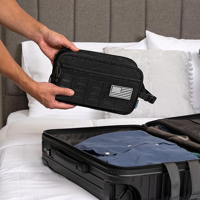 PAVILIA Extra Large Tactical Toiletry Bag for Men, Travel Hygiene Bag, Military Gear Dopp Kit, Molle Accessories Pouch, Shaving Grooming Essentials Gym Bathroom Shower Toiletries Tool EDC, Black XL
